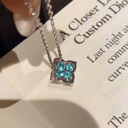 Pure Silver S925 Summer Cool Paraiba Detachable Two-Way Wear Four-Leaf Clover Necklace Light Luxury Fashion High-End Clavicle