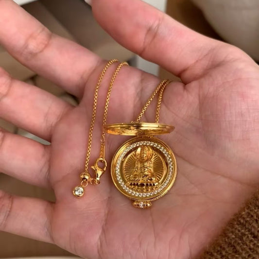 Traditional Compass Inlaid with Diamonds Pure Silver S925 Gawu Box Compass Manjushri Pure Silver Sweater Necklace