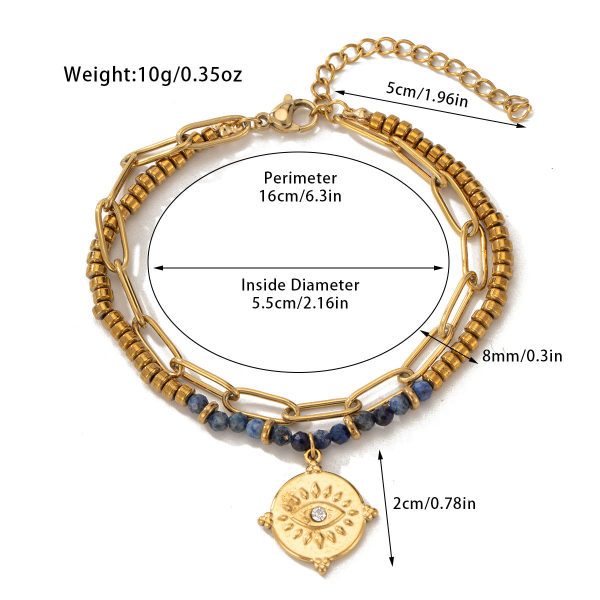 Hot-Selling Jewelry Titanium Steel Bracelet Bohemian Style Natural Stone Beaded Bracelet Double-Layer Women's Bracelet