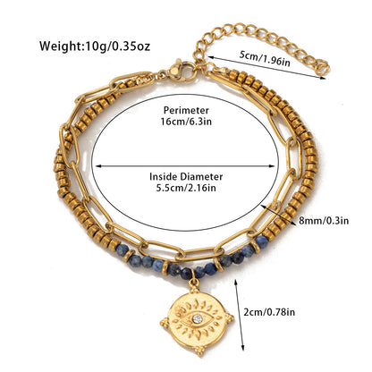 Hot-Selling Jewelry Titanium Steel Bracelet Bohemian Style Natural Stone Beaded Bracelet Double-Layer Women's Bracelet