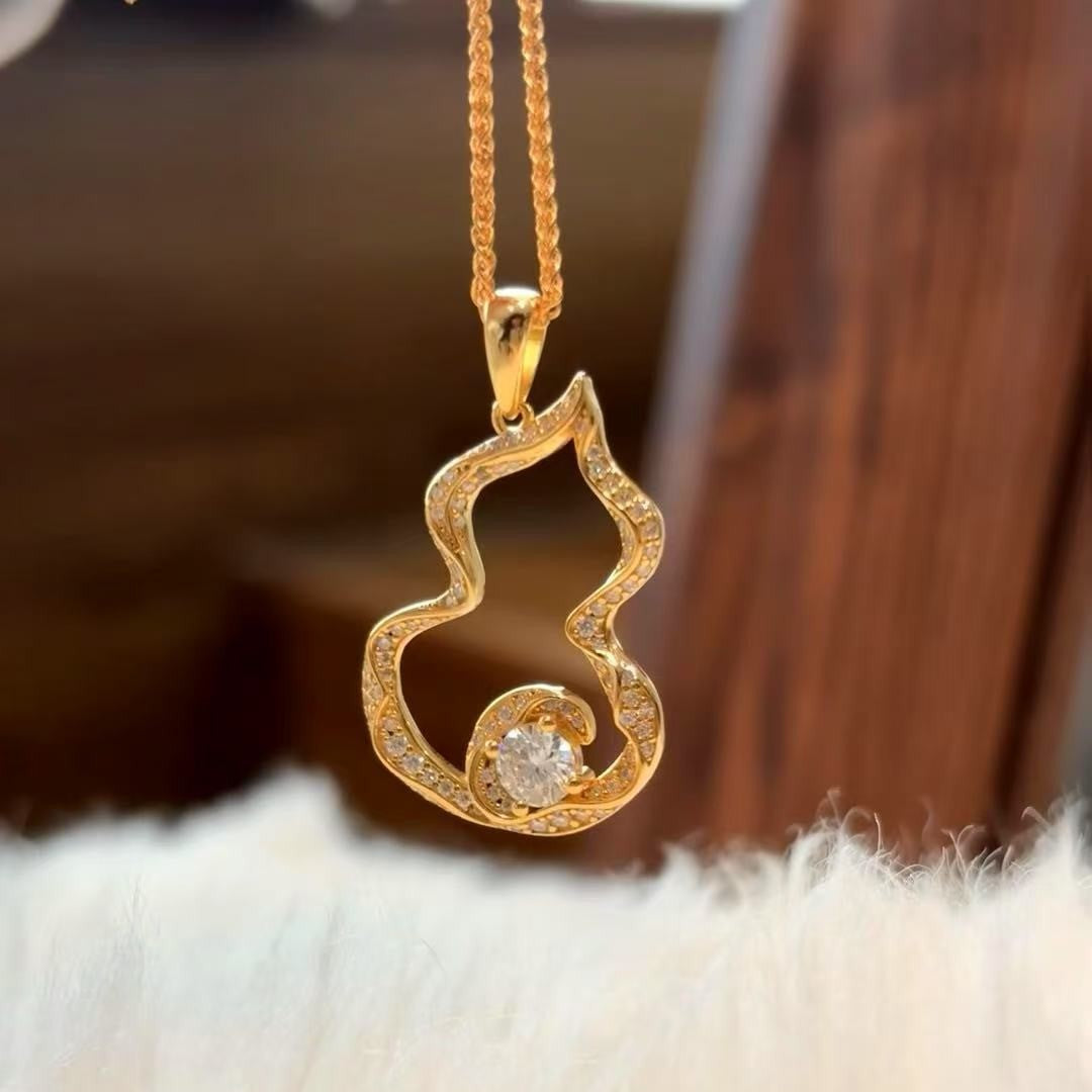 National Style New Chinese Style Gold Ribbon Gourd Light Luxury Niche High-end Clavicle Chain Retro Gold Exquisite Necklace