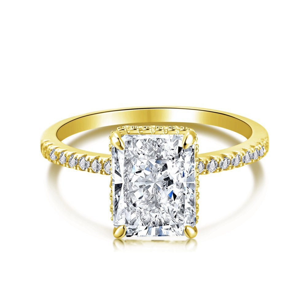 High Carbon Diamond Jewelry S925 Sterling Silver Heavy Craft Ring for Women 8A Zircon Square Ice Flower Cut Gemstone Ring