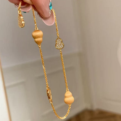 Pure Silver S925 New Chinese Style Fulu Brushed Diamond Inlaid Craft Gourd Bracelet Fashion High-end Versatile Light Luxury Niche