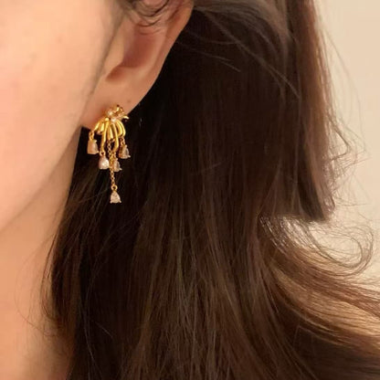 Pure Silver S925 High Carbon Diamond Fireworks Earrings Necklace Adjustable Length Set Retro High-end Light Luxury Elegant