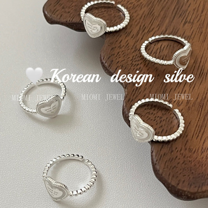 Korean Style Blogger Same Style Jewelry S925 Sterling Silver Heart English Resin Ring Niche High-end Open Ring