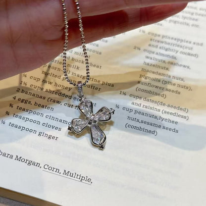 Sterling Silver S925 High Carbon Diamond Cross Necklace Ultra Sparkling Fashionable Personality Light Luxury Versatile Retro Collarbone Chain