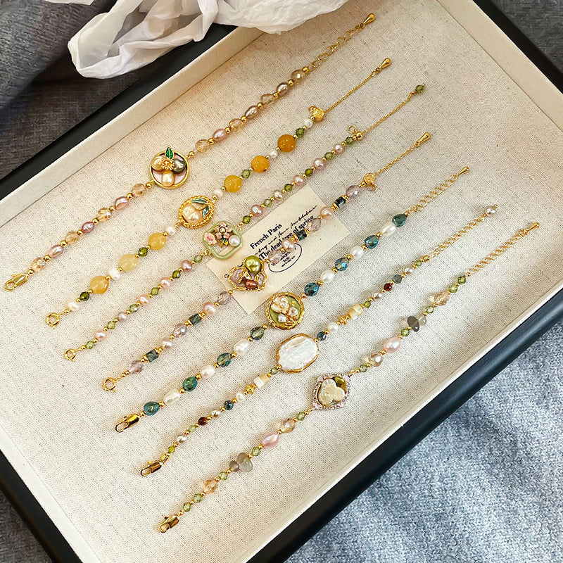 NALA Nala Dripping Oil Flower Beaded Bracelet Pearl High-end Pearl Bracelet Large Hand Circumference Pure Handmade Bracelet