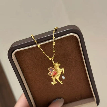 Enamel Craft Dream Unicorn Girl Heart Necklace Fashionable Small Versatile High-end Elegant Collarbone Chain