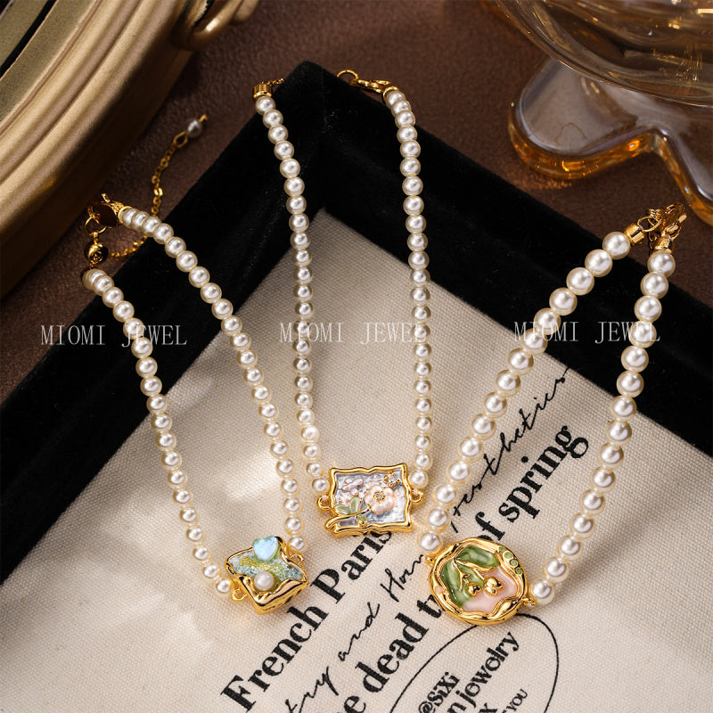 NALA Oil Painting Glass Pearl Bracelet Niche Light Luxury Non-Fading Versatile Creative Jewelry