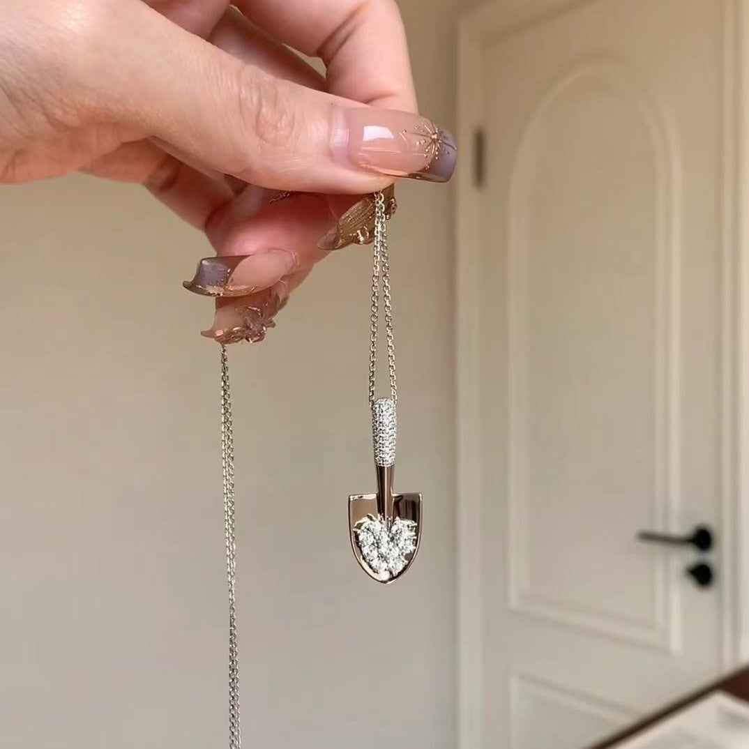 Sterling Silver s925Gold Spade Necklace Light Luxury Fashion Niche Design Collarbone Chain Valentine's Day Gift