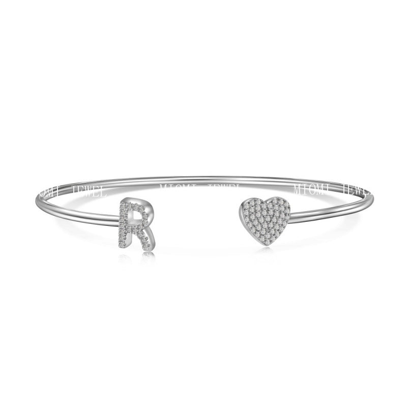 S925 Sterling Silver English Letter Bracelet for Women with Micro Pave Zirconia, Light Luxury Personality Style Bracelet