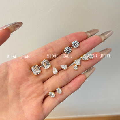 Cross-Border Hot-Selling S925 Sterling Silver Sugar Cube Earrings Four-Prong White Pear-Shaped Heart-Shaped Oval Water Drop Super Sparkling Earrings