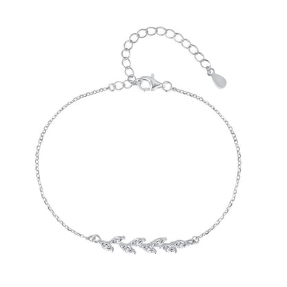 S925 Sterling Silver Bracelet for Women, Mori Style, Wheat Ear Leaves, Horse Eye Micro Pave Zirconia, Fine Chain, Exquisite Light Luxury Bracelet Wholesale