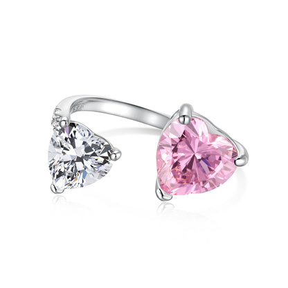 925 Sterling Silver Women's INS Heart Pink Ring Pink Diamond Sugar Cube Super Sparkling High Carbon Diamond Ring Wedding Ring