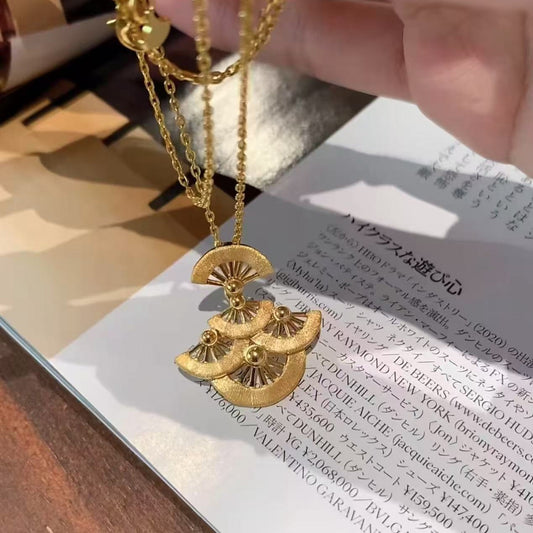 Brushed Craft Fan Earrings Necklace Pendant Set Light Luxury High-end Niche Versatile