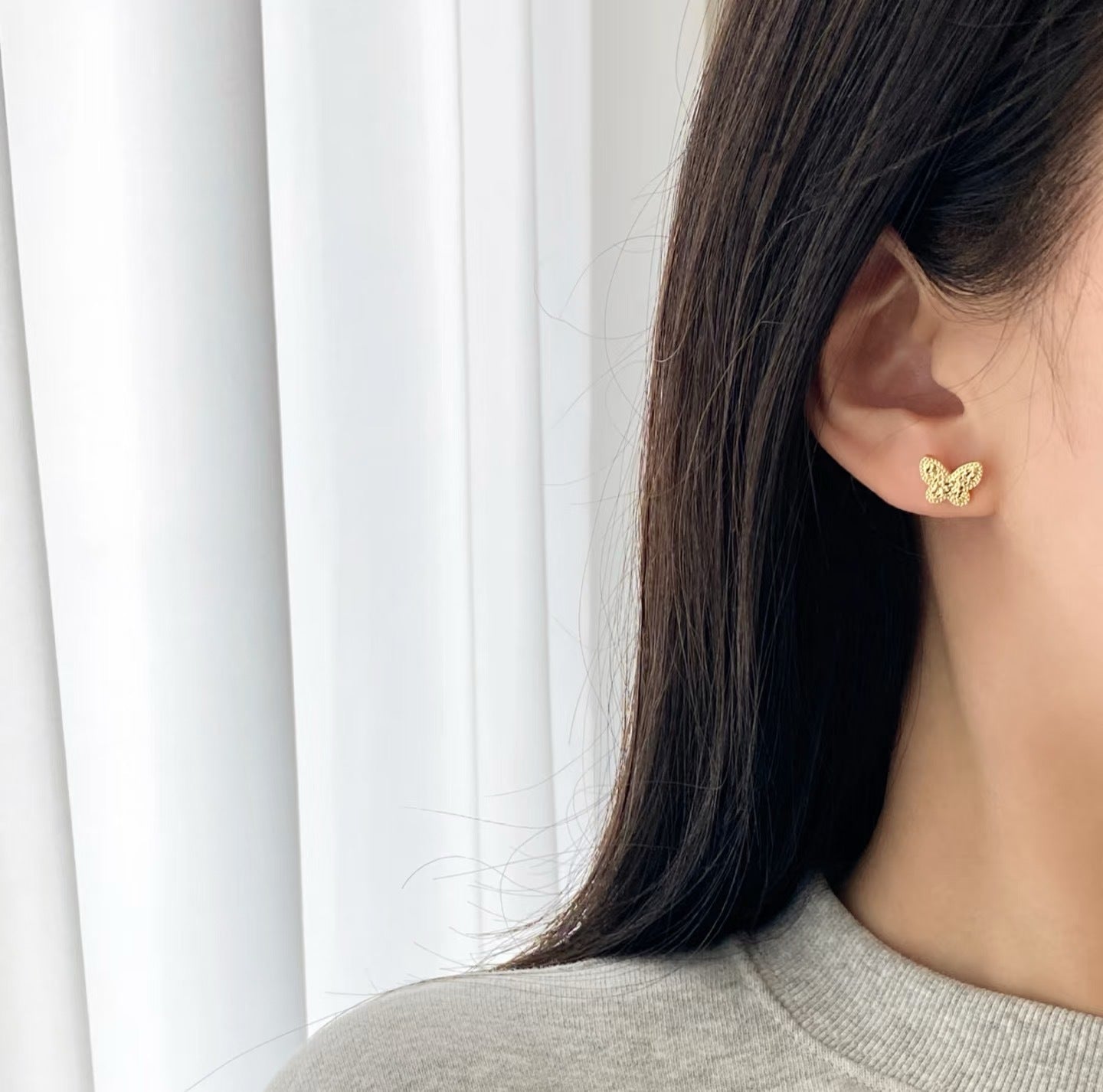 Sterling Silver S925 CNC Craft Ice Butterfly Stud Earrings Small Cute Sweet Exquisite Light Luxury Versatile Earrings