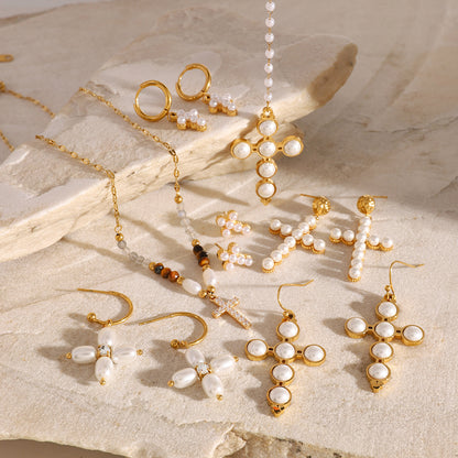 Stainless Steel Cross Pendant Necklace Zircon Natural Stone Clavicle Chain Titanium Steel Neck Chain Jewelry