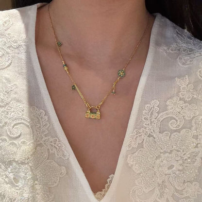 New Chinese Style Retro National Style Flower Enamel Craft Longevity Lock High-end Sense Elegant Light Luxury Bowknot Blessing