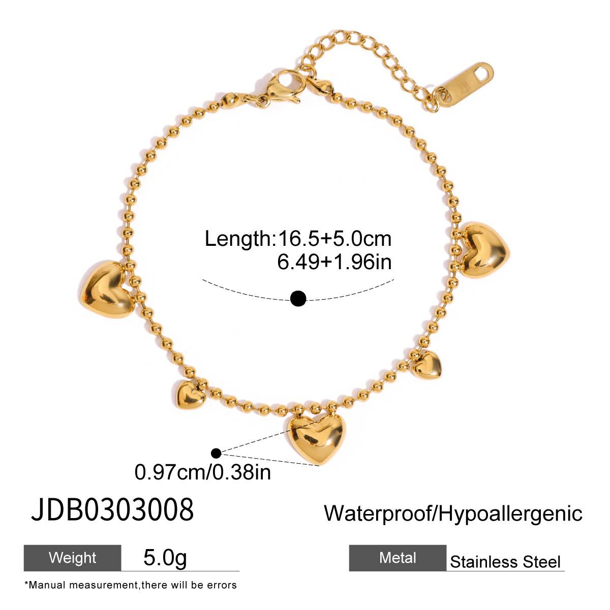 Stainless Steel Heart Bracelet Light Luxury High-End Feel 18k Gold Jewelry Non-Fading Titanium Steel Accessories