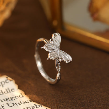 Banyan Tree S999 Pure Silver Summer Forest Style Butterfly Ring for Women High-end Elegant Hot-selling Index Finger Ring Pure Silver Gift