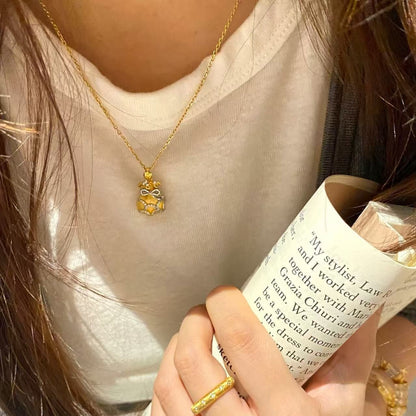 Sterling Silver S925 Brushed Craft Gold and Silver Color Electroplated Lucky Bag Money Bag Necklace Niche Design Light Luxury High-end Feel