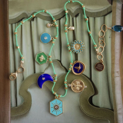 Colorful Oil Drop Pendant Color Rope Necklace Devil's Eye Heart Personality Hip Hop Unisex