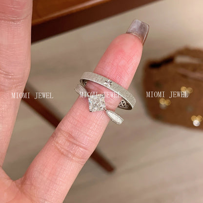 S925 Sterling Silver Sweet Princess Sugar Cube Square Diamond Brushed Diamond Ring Exquisite Niche Light Luxury High-end Small Square Diamond Ring