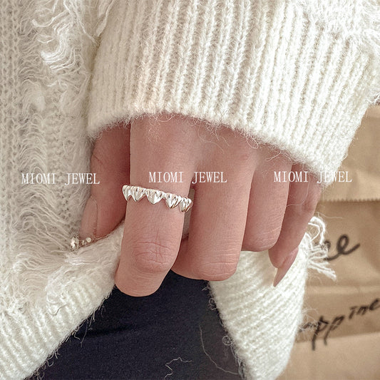 S925 Sterling Silver Three-Dimensional Heart Ring for Women Basic Versatile High-End Heavy Craft Heart-Shaped Index Finger Ring