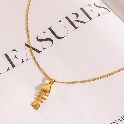 Stainless Steel Fishbone Pendant Necklace High-End Collarbone Chain Titanium Steel Jewelry Necklace
