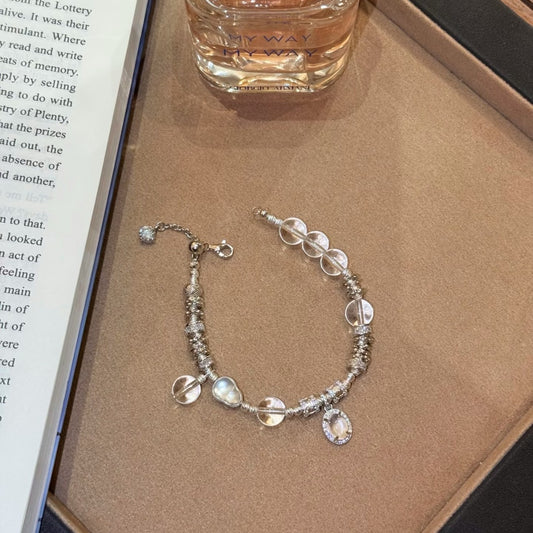 S925 Sterling Silver Dragon Heart Style Natural Double A White Crystal Water Foam Jade Coiled Bracelet Niche Design High-end Bracelet