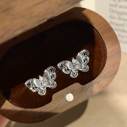925Silver Plant Series Brushed Craft Butterfly Earrings Exquisite High-end Design Niche Retro Earrings