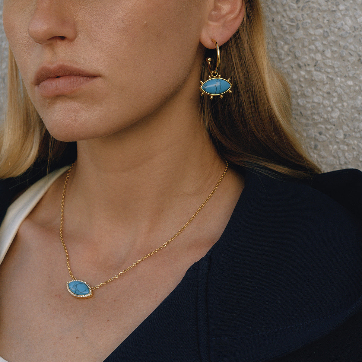 Devil's Eye Titanium Steel Necklace High-end Turquoise Earrings Non-fading Jewelry for Women Stainless Steel Accessories