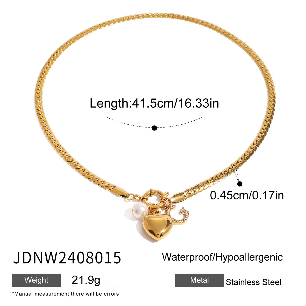 Stainless Steel Pearl Heart Pendant Necklace Zircon Letter Collarbone Chain High-End Jewelry