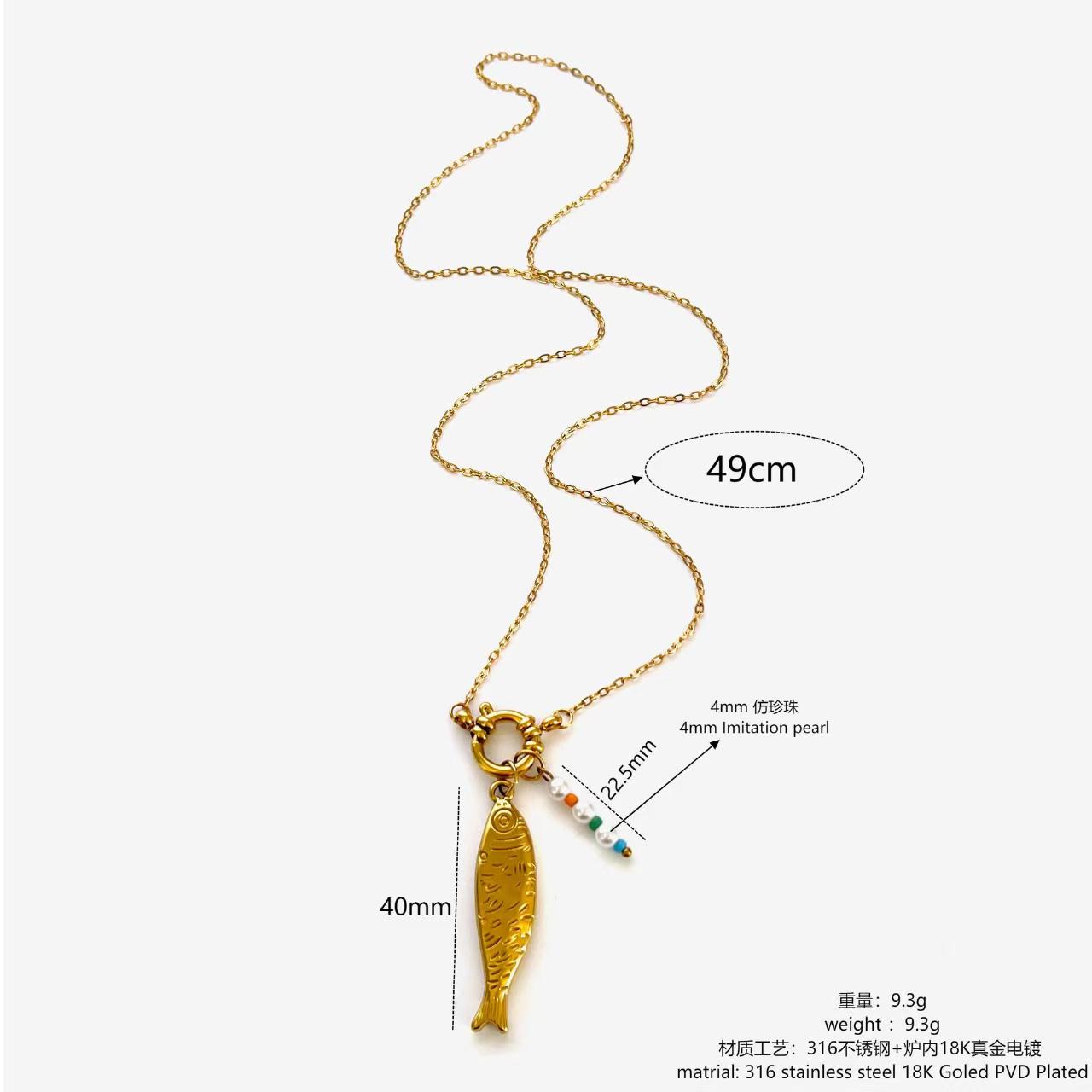 Women's Stylish Stainless Steel Necklace with Conch & Small Fish - Personalized Layered Design, Ocean Beach Style
