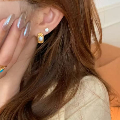 Sterling Silver S925 Italian Craft Brushed Palace Style Earrings Eight-Pointed Star Snowflake Vintage Light Luxury High-End Feel Ear Jewelry