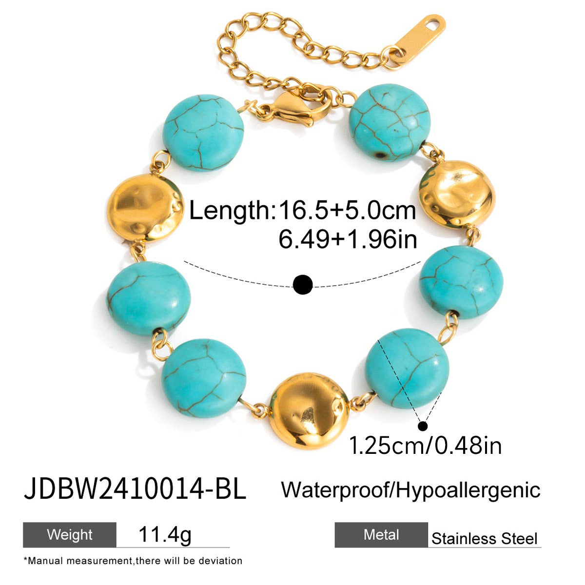 Blue Turquoise Ring Titanium Steel Non-Fading Jewelry Stainless Steel Bracelet Light Luxury High-End Accessories