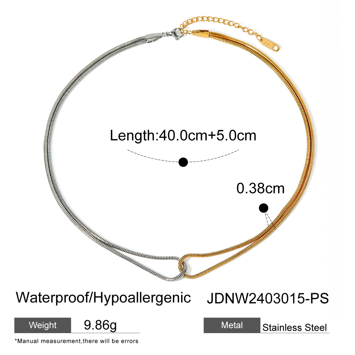 18K Gold Stainless Steel Gold and Silver Color Block Flat Snake Bone Chain Necklace INS Minimalist Style Unique Design Titanium Steel Necklace