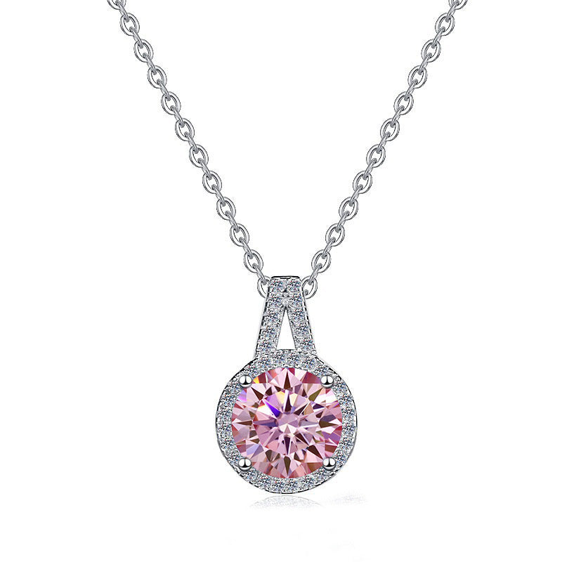 925 Sterling Silver Moissanite Pendant Clavicle Chain V-shaped Round Versatile Round Moissanite Necklace