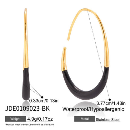 Stainless Steel Oil Drop C-shaped Hoop Earrings Light Luxury High-end Feel Autumn Winter Ear Accessories Titanium Steel Jewelry