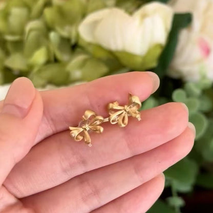 Italian Vintage Craftsmanship Light Luxury High-End Feel 925 Sterling Silver Bowknot Brushed Earrings Niche High-End Temperament