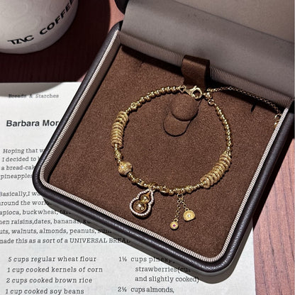 Pure Silver S925 Gourd Wealth Entwined Bracelet New Chinese Style National Trend Fashionable Elegant High-end Light Luxury Jewelry
