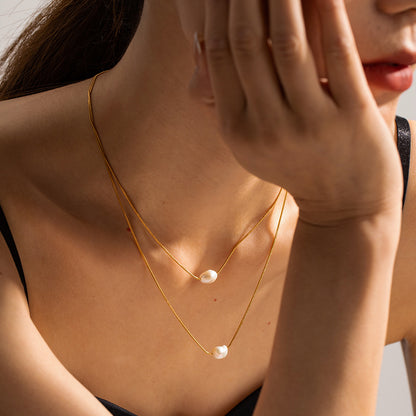 Double Layer Stacked Titanium Steel Necklace Light Luxury High-end Clavicle Chain Stainless Steel Jewelry Non-fading