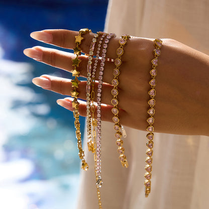 Titanium Steel Heart Zircon Bracelet Light Luxury High-End Jewelry Stainless Steel Accessories Layered Wear Hot Item