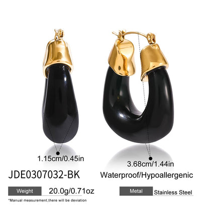 Autumn Winter Resin Chubby Stainless Steel Earrings Niche Light Luxury Hoop Titanium Steel Jewelry for Women with a Sense of Sophistication
