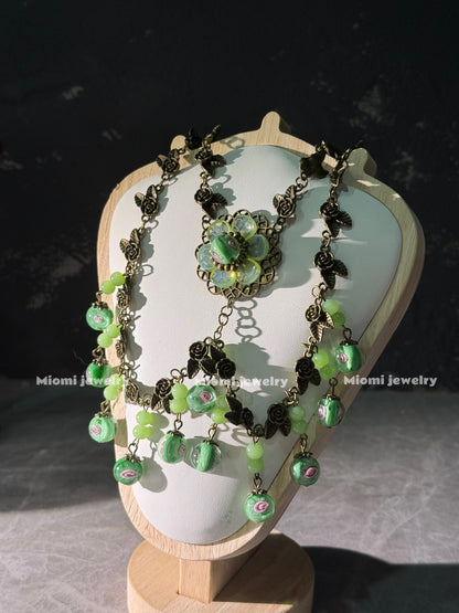 Miomi Vintage necklace green handmade flower necklace whimsical fairycore