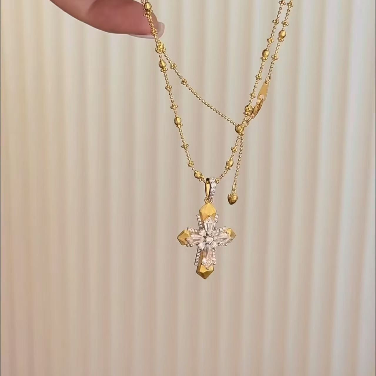 Sterling Silver S925 Brushed Craft Cross Fairy Chain Necklace Vintage Mid-Ancient Light Luxury High-End Niche Design