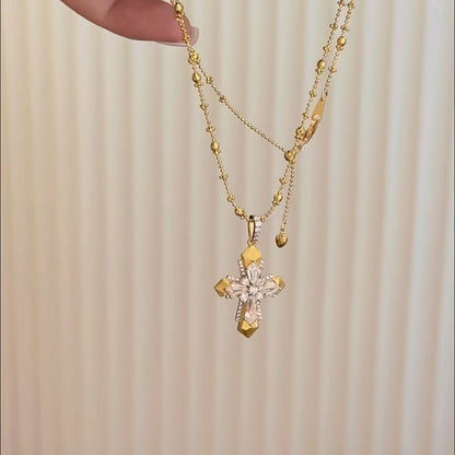 Sterling Silver S925 Brushed Craft Cross Fairy Chain Necklace Vintage Mid-Ancient Light Luxury High-End Niche Design