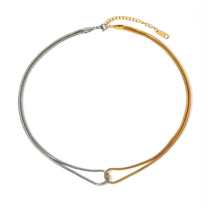 18K Gold Stainless Steel Gold and Silver Color Block Flat Snake Bone Chain Necklace INS Minimalist Style Unique Design Titanium Steel Necklace