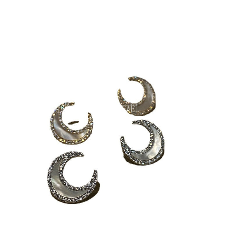 Iris Moon Sea Inlaid Diamond Shell Earrings for Women, Pure Silver Simple Minimalist Style Earrings, 2025 Trend