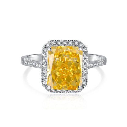 Cross-Border Hot S925 Sterling Silver Yellow Diamond Ring Female Noble Super Flash Ice Flower Cut High Carbon Diamond 8A Zircon Ring